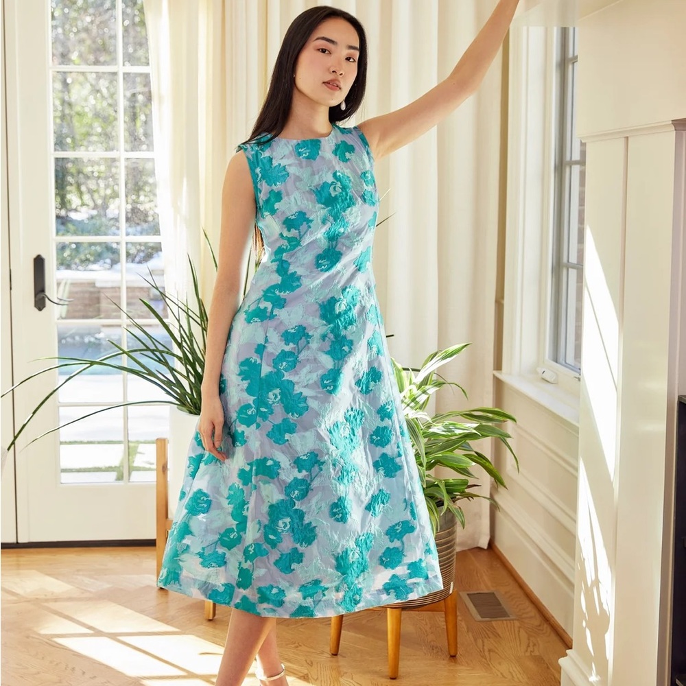 AVERY MIDI DRESS MINT ROSE VINE ORGANZA